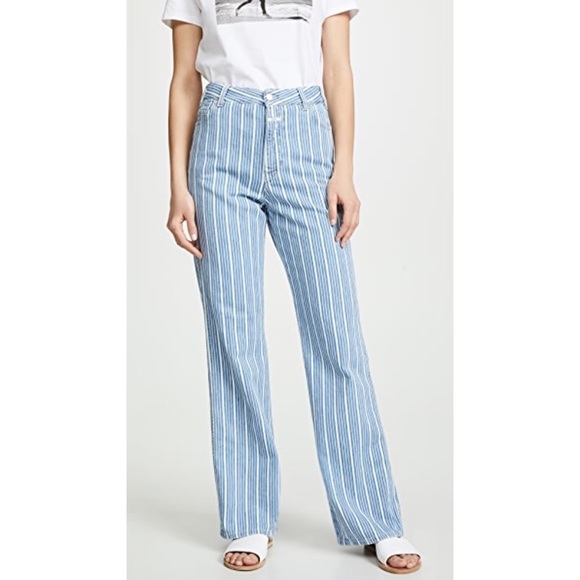 New Closed Denim Kathy light blue pinstripe high rise wide leg jeans Size 29 - Picture 1 of 8